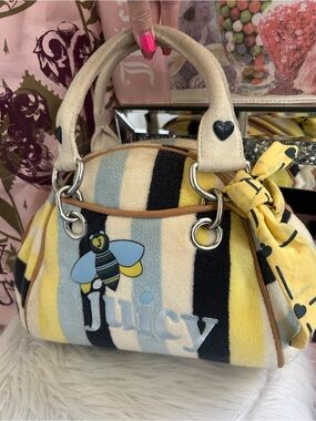 Rare Y2K Vintage Juicy Couture Colorful Striped Terry BEE Bowler Satchel Bag 🐝
